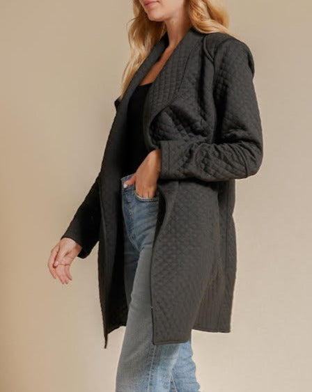 Quilted No Button Long Coat