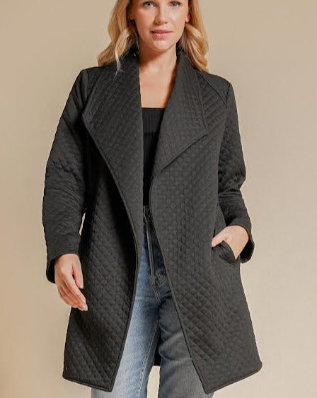 Quilted No Button Long Coat