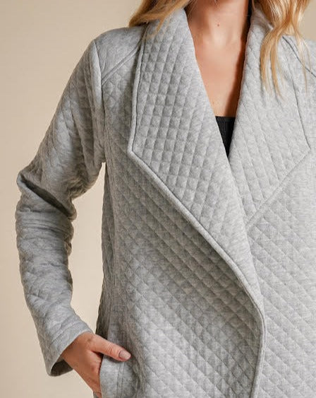 Quilted No Button Long Coat