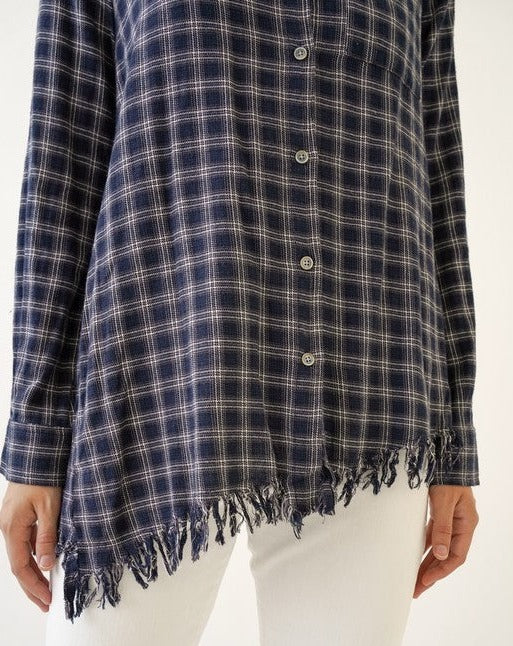 Plaid Button Down w/ Fringe Trim