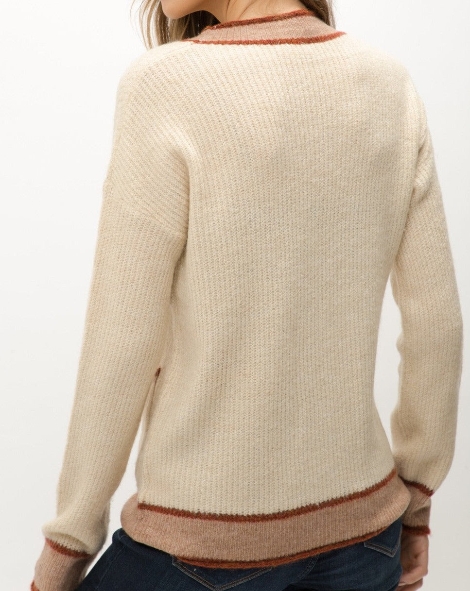 Cream Stripe Trim Sweater