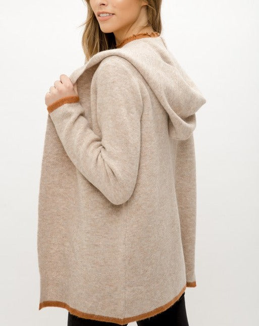 Stripe Trim Hooded Cardigan