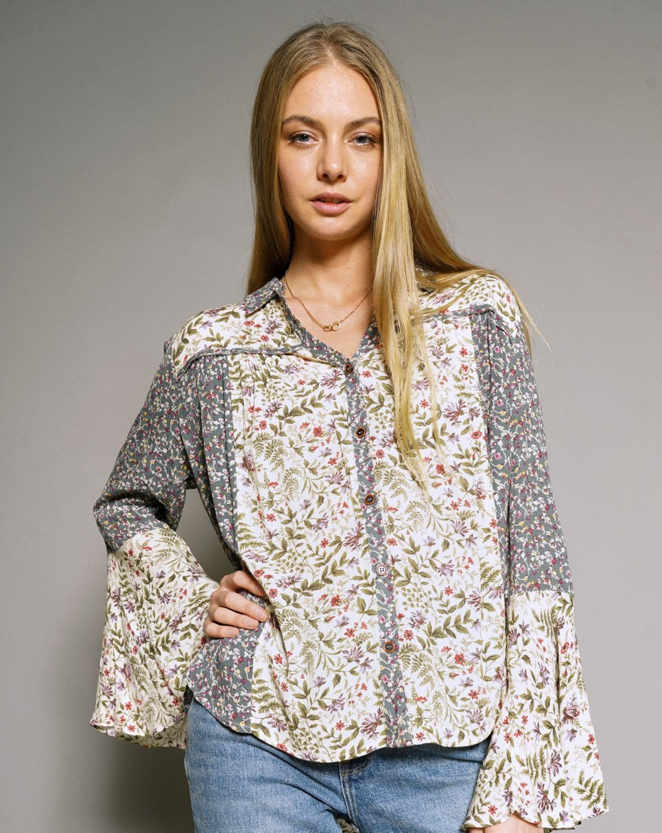 Floral Print Button Down Blouse