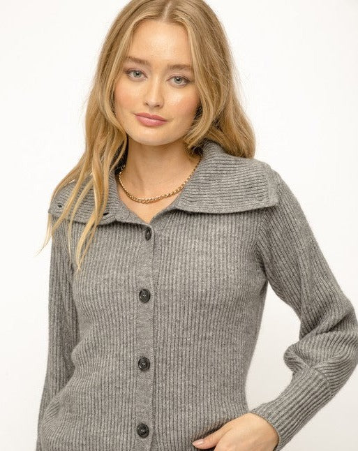 Turtleneck Button Down Ribbed