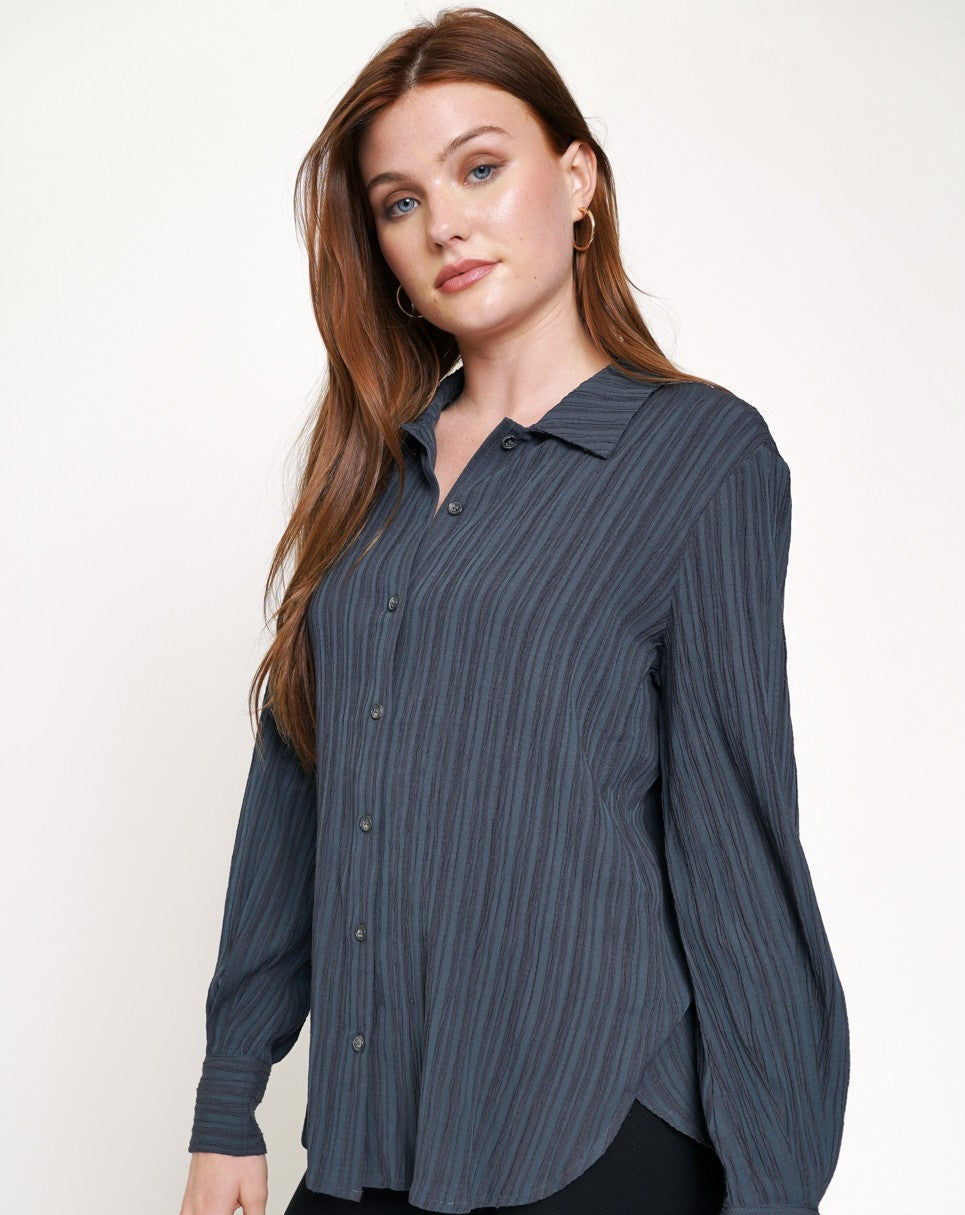 Textured Stripe Long Sleeve Blouse