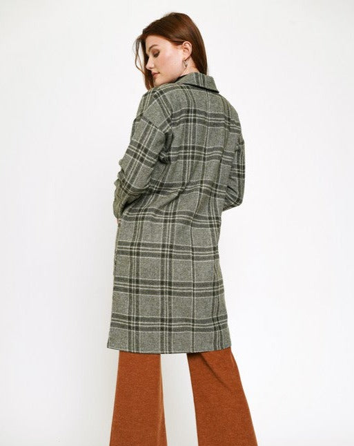 Plaid One Button Long Coat