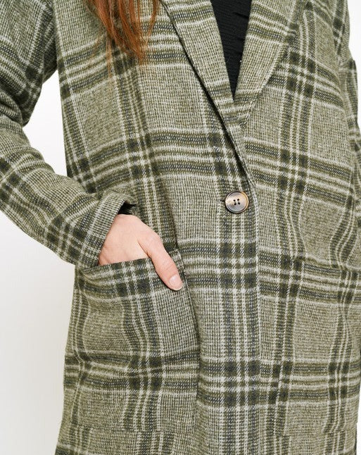 Plaid One Button Long Coat