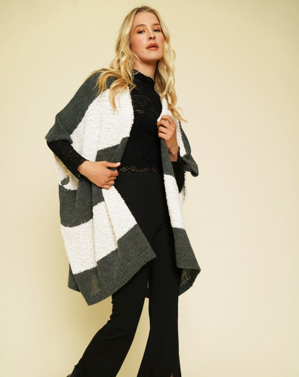 Wide Stripe Open Poncho