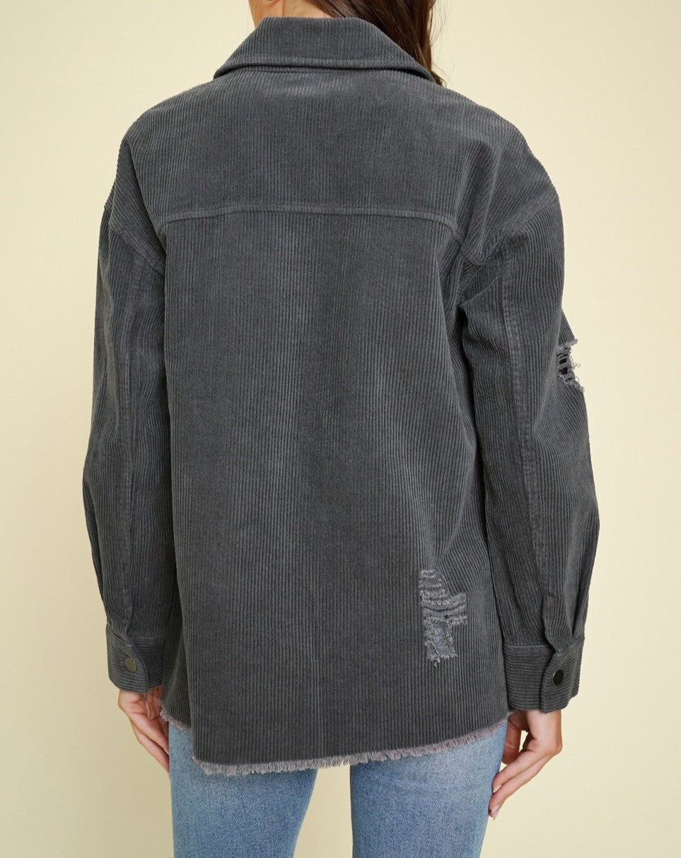 Distressed Corduroy Shacket