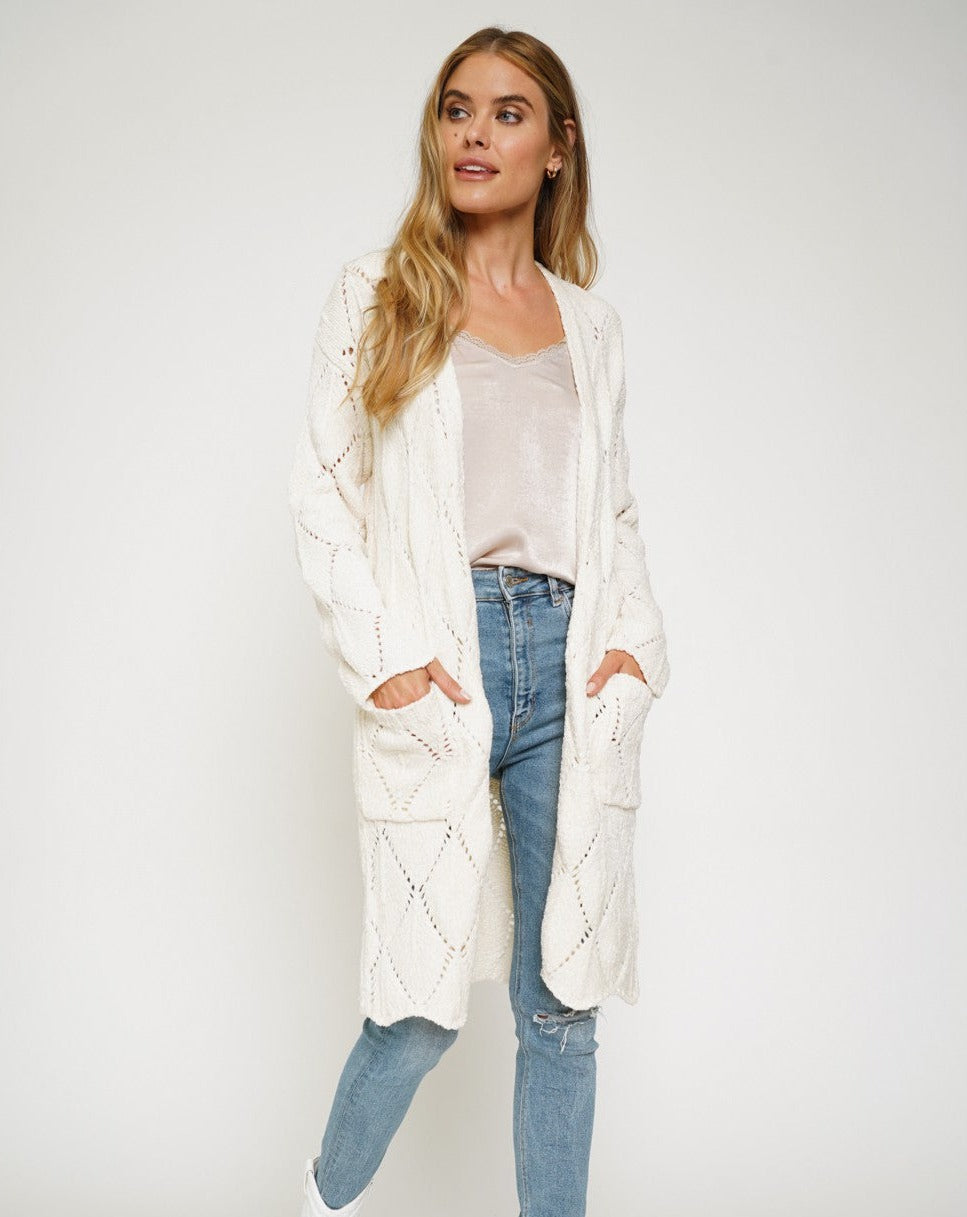 Chenille Open Front Long Cardigan