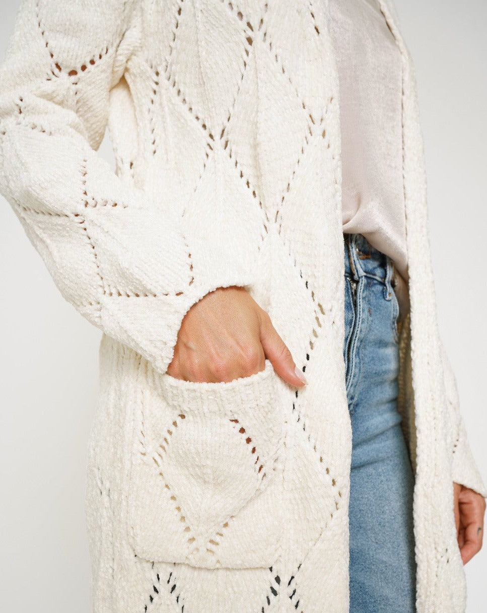 Chenille Open Front Long Cardigan