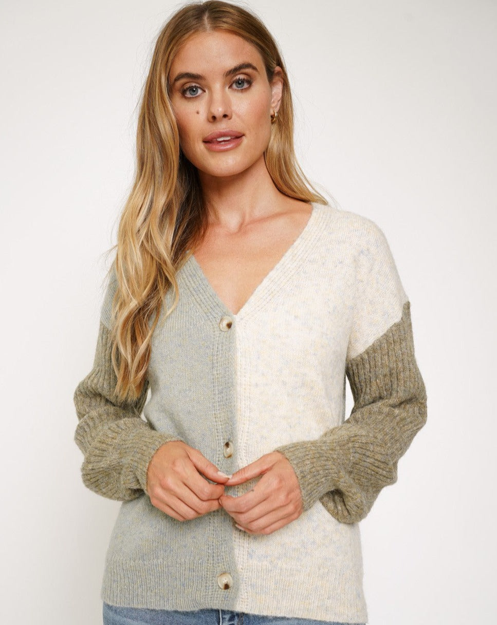 Color Block Button Up Sweater