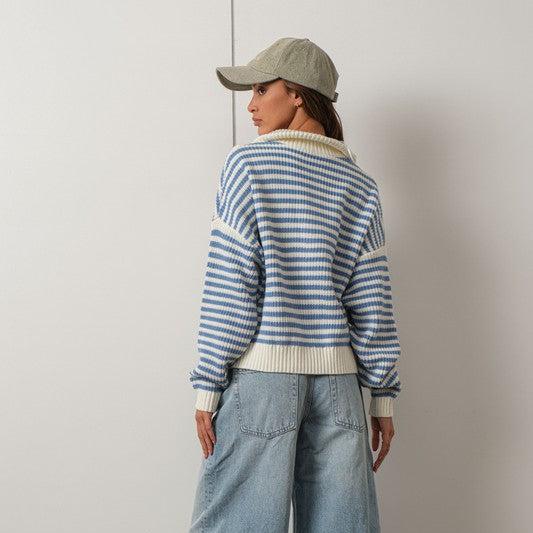 Stripe Crop Zip Sweater