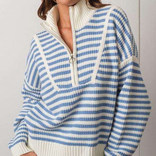 Stripe Crop Zip Sweater