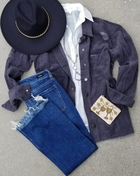 Distressed Corduroy Shacket