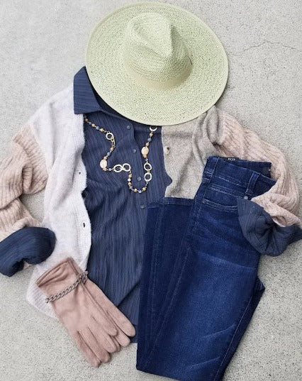 Textured Stripe Long Sleeve Blouse