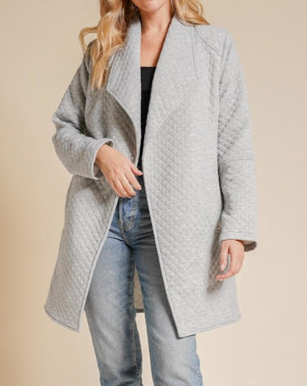 Quilted No Button Long Coat