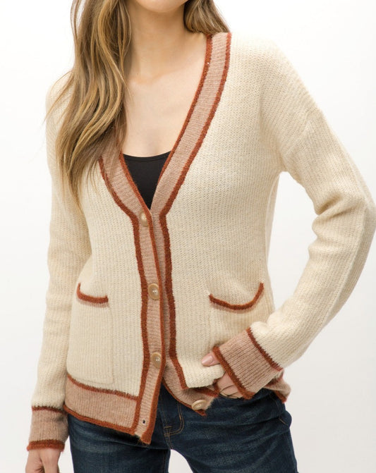 Cream Stripe Trim Sweater