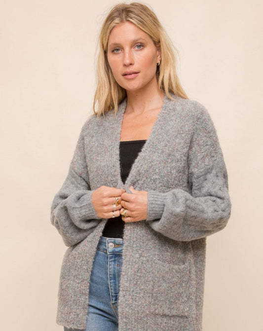 Quilted Cable Knit Open Front Sweater