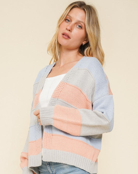 Color Block Open Front Sweater