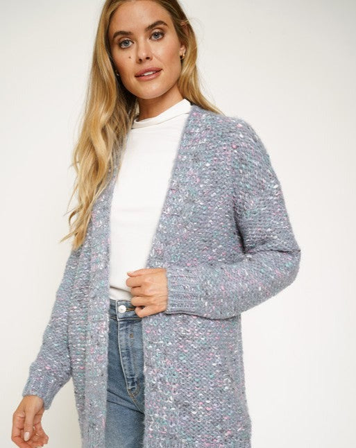 Speckled Texture Open Front Cardigan