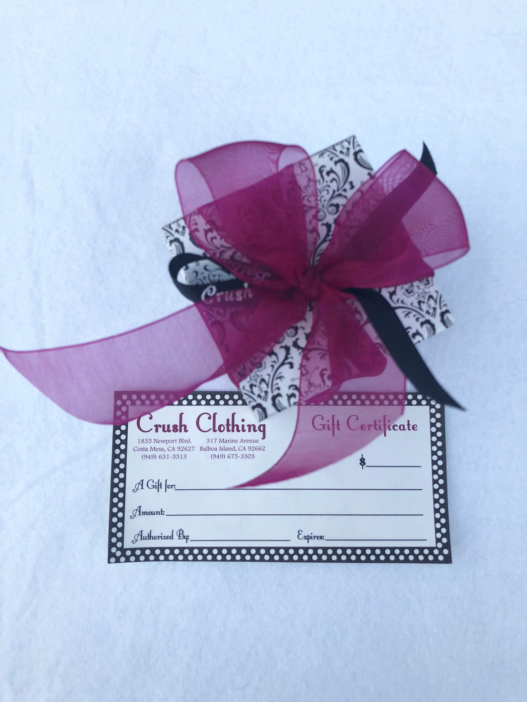 Crush Gift Certificate $25-$300
