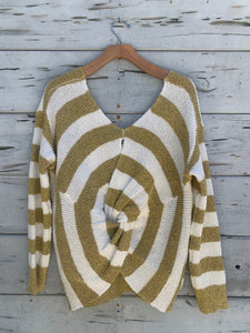 Stripe Twist Back Sweater Gold